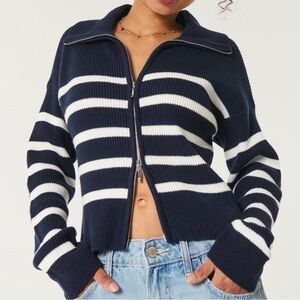 Hollister women’s Navy Striped Easy Zip-up Cardigan